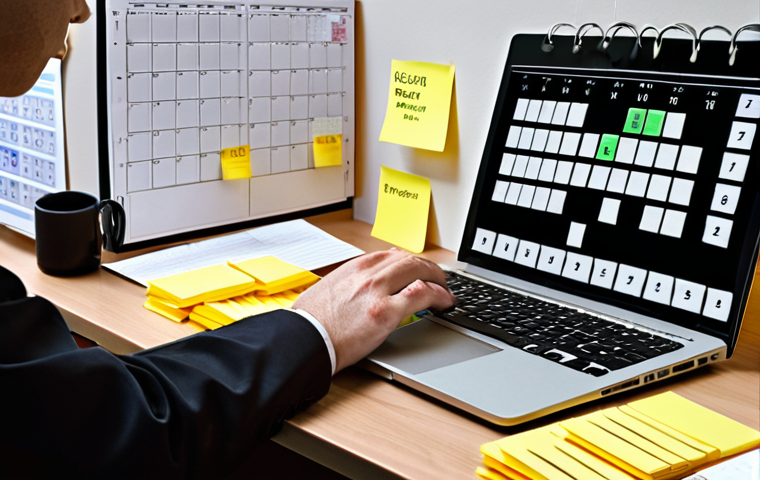 **Image Prompt:** A person working at a clean desk with a digital calendar open on a laptop displaying time blocks allocated for specific tasks, surrounded by sticky notes organized using the Eisenhower Matrix (Urgent/Important).